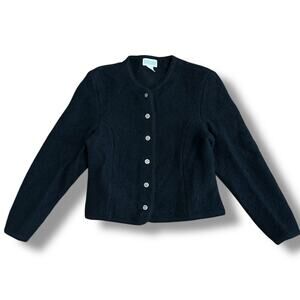 Lands’ End Vintage‎ 100% Wool Black Cardigan Jacket Women’s 12
